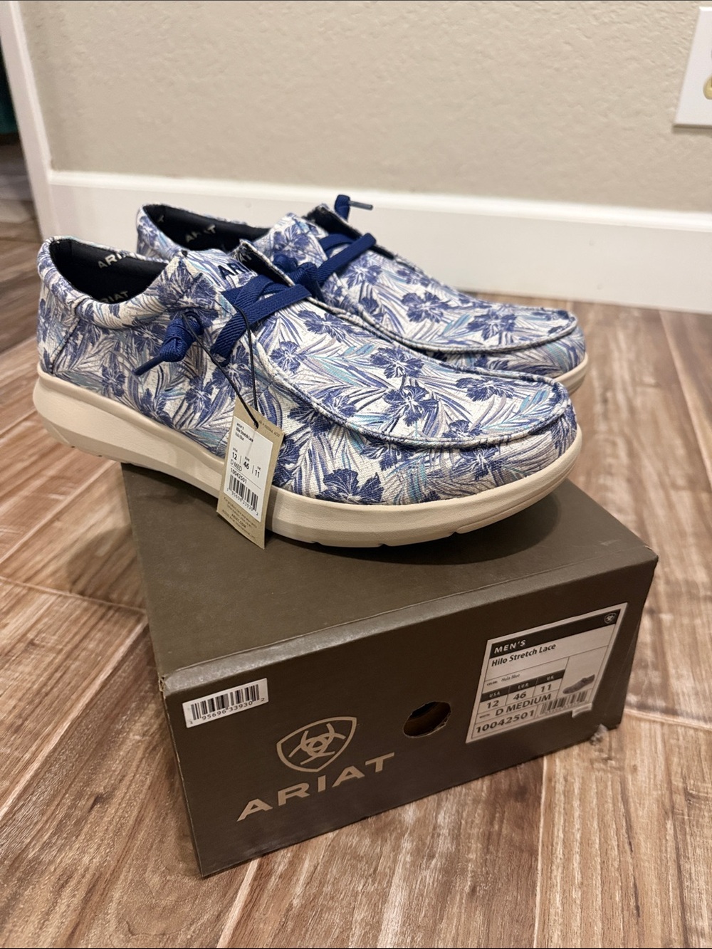 Ariat Men’s Hilo Navy and White Floral Slip-On Loafers